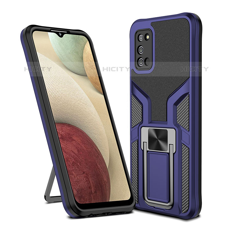 Coque Contour Silicone et Plastique Housse Etui Mat avec Magnetique Support Bague Anneau ZL1 pour Samsung Galaxy M02s Bleu Plus