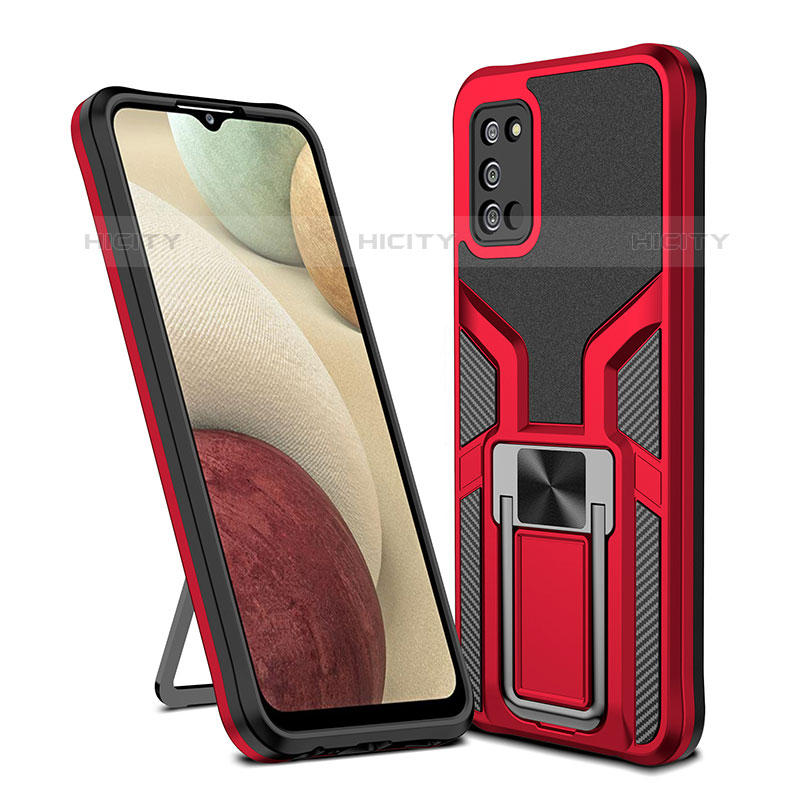 Coque Contour Silicone et Plastique Housse Etui Mat avec Magnetique Support Bague Anneau ZL1 pour Samsung Galaxy M02s Rouge Plus