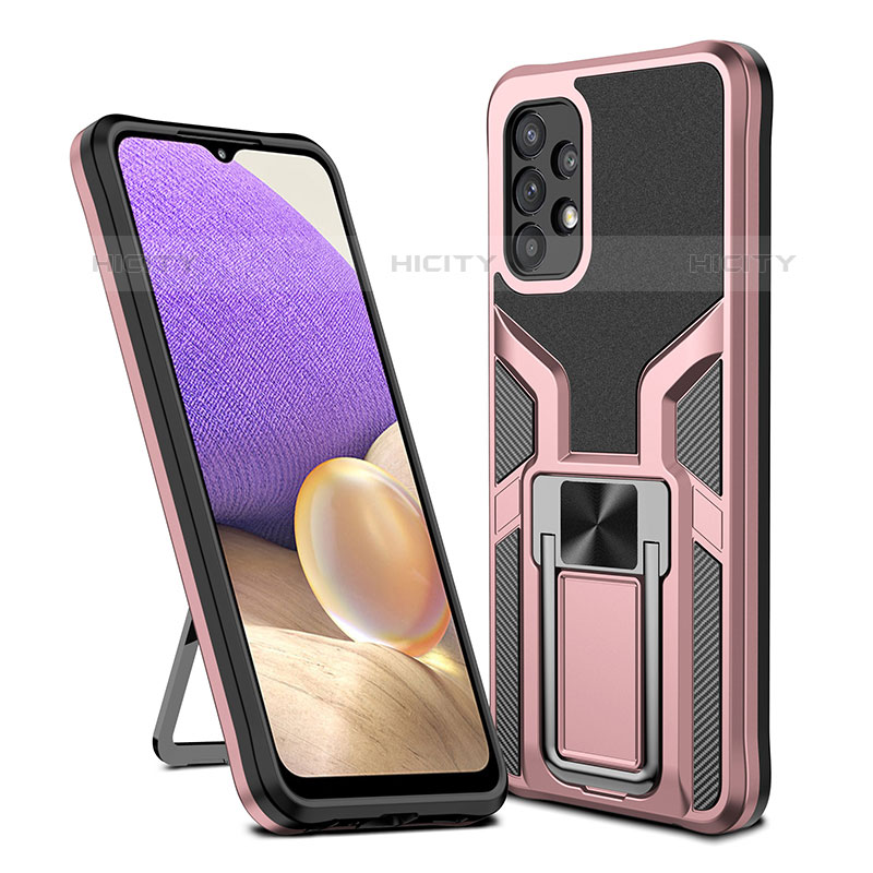 Coque Contour Silicone et Plastique Housse Etui Mat avec Magnetique Support Bague Anneau ZL1 pour Samsung Galaxy M32 5G Or Rose Plus