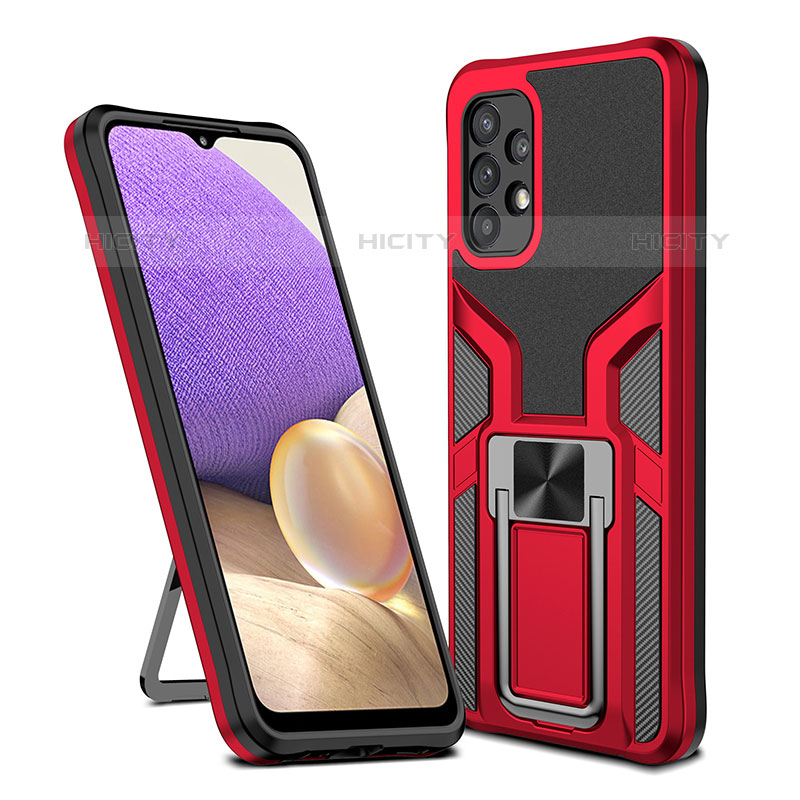 Coque Contour Silicone et Plastique Housse Etui Mat avec Magnetique Support Bague Anneau ZL1 pour Samsung Galaxy M32 5G Rouge Plus