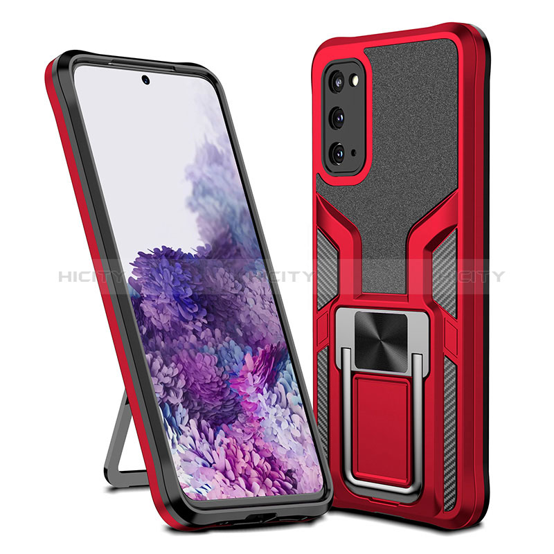 Coque Contour Silicone et Plastique Housse Etui Mat avec Magnetique Support Bague Anneau ZL1 pour Samsung Galaxy S20 5G Rouge Plus