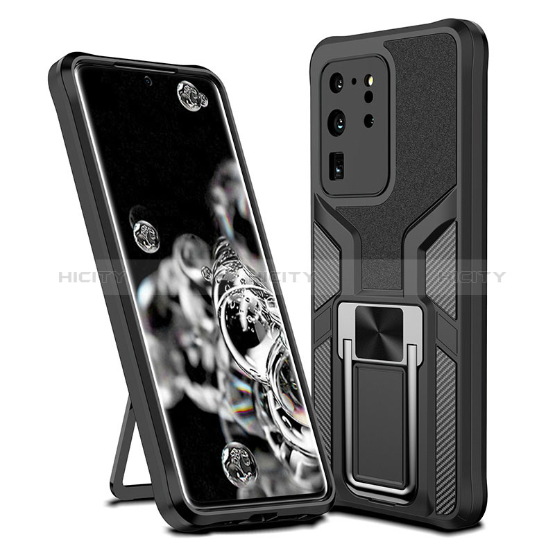 Coque Contour Silicone et Plastique Housse Etui Mat avec Magnetique Support Bague Anneau ZL1 pour Samsung Galaxy S20 Ultra 5G Noir Plus