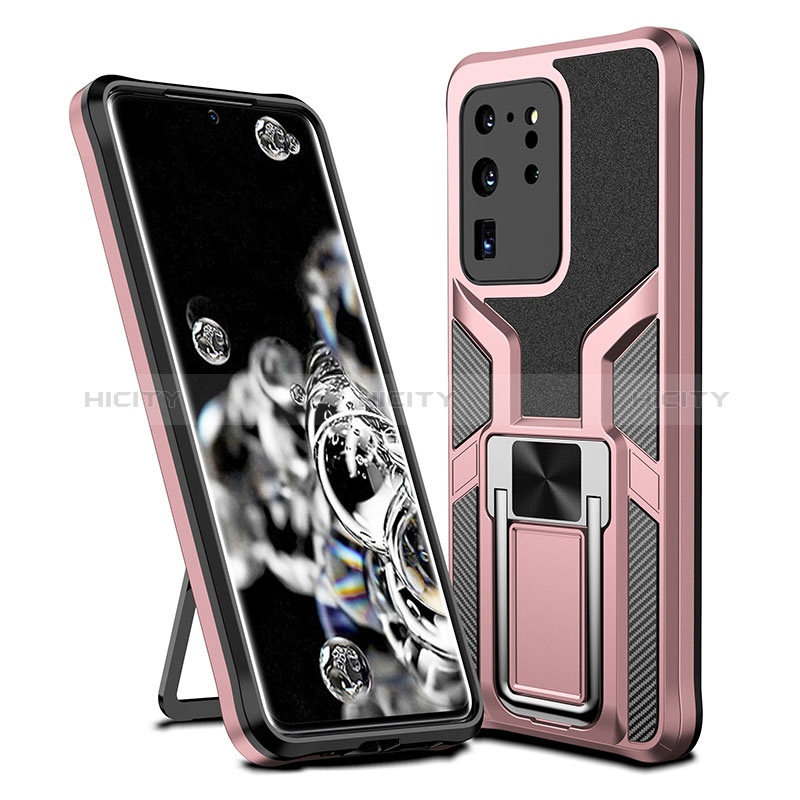 Coque Contour Silicone et Plastique Housse Etui Mat avec Magnetique Support Bague Anneau ZL1 pour Samsung Galaxy S20 Ultra 5G Or Rose Plus