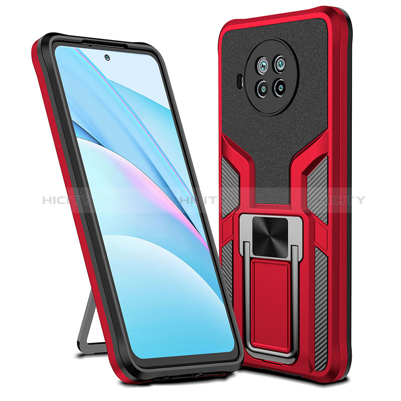 Coque Contour Silicone et Plastique Housse Etui Mat avec Magnetique Support Bague Anneau ZL1 pour Xiaomi Mi 10i 5G Rouge Plus