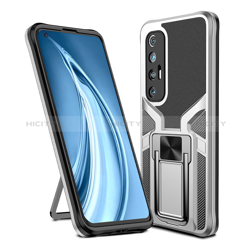 Coque Contour Silicone et Plastique Housse Etui Mat avec Magnetique Support Bague Anneau ZL1 pour Xiaomi Mi 10S 5G Argent Plus