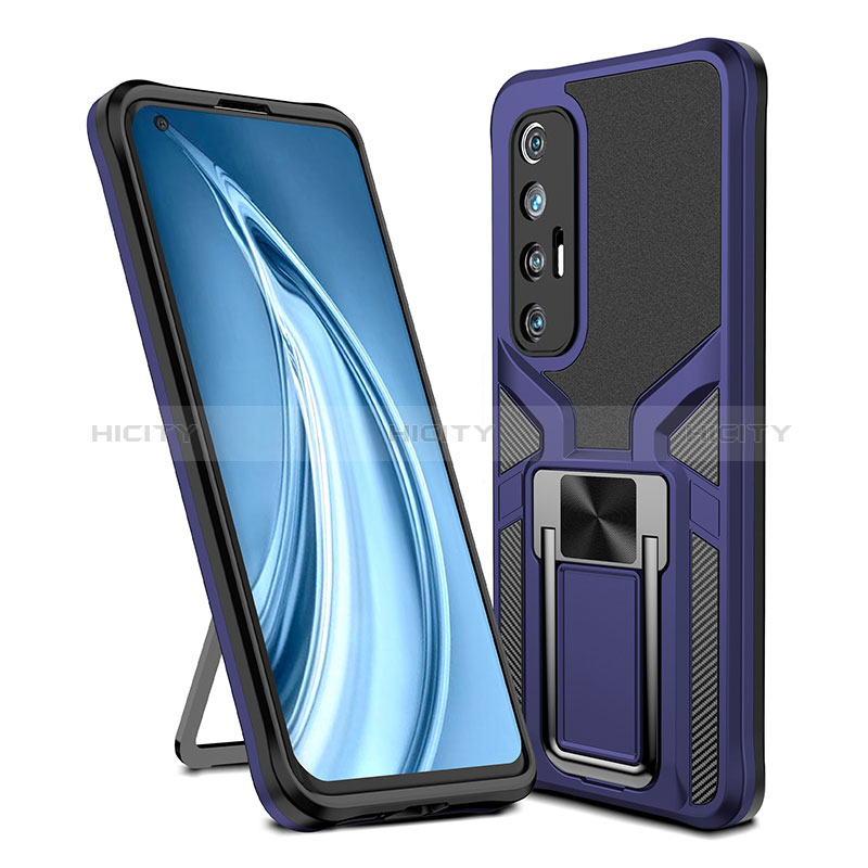 Coque Contour Silicone et Plastique Housse Etui Mat avec Magnetique Support Bague Anneau ZL1 pour Xiaomi Mi 10S 5G Bleu Plus