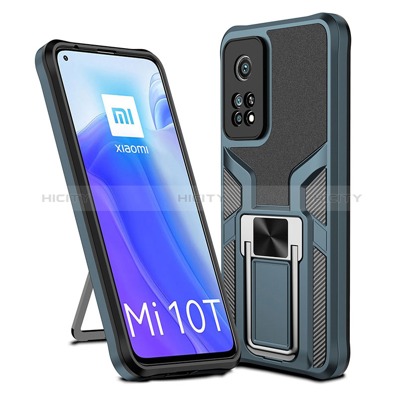 Coque Contour Silicone et Plastique Housse Etui Mat avec Magnetique Support Bague Anneau ZL1 pour Xiaomi Mi 10T Pro 5G Cyan Plus