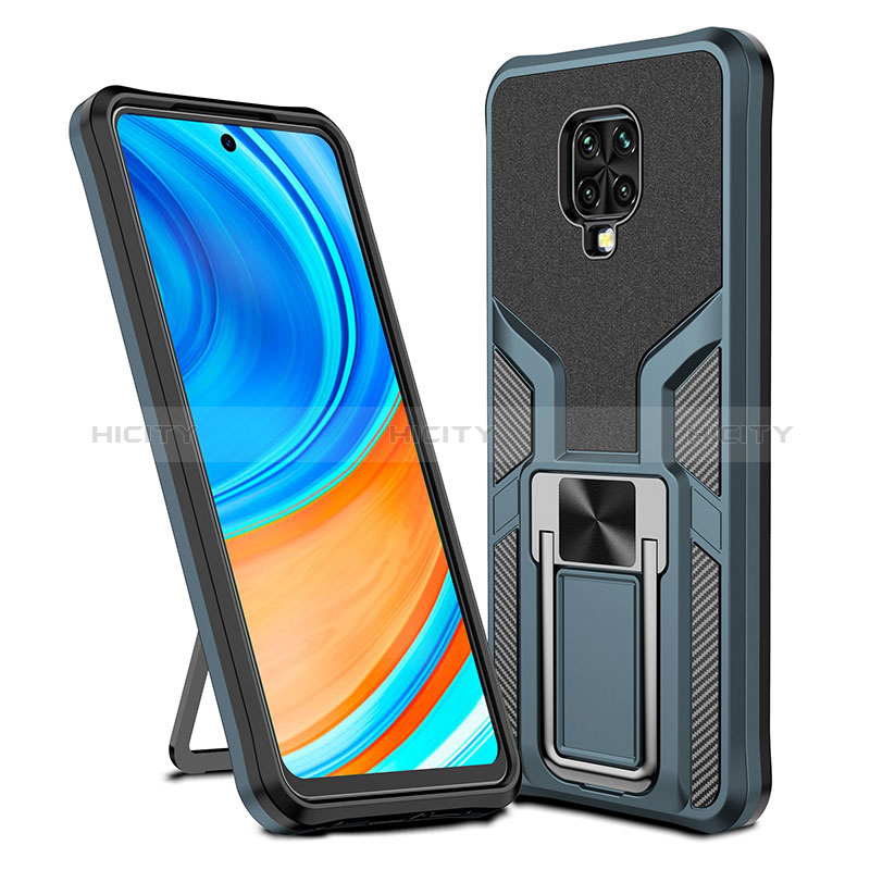 Coque Contour Silicone et Plastique Housse Etui Mat avec Magnetique Support Bague Anneau ZL1 pour Xiaomi Poco M2 Pro Cyan Plus