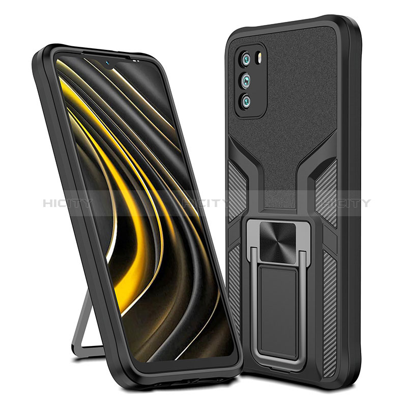 Coque Contour Silicone et Plastique Housse Etui Mat avec Magnetique Support Bague Anneau ZL1 pour Xiaomi Poco M3 Plus