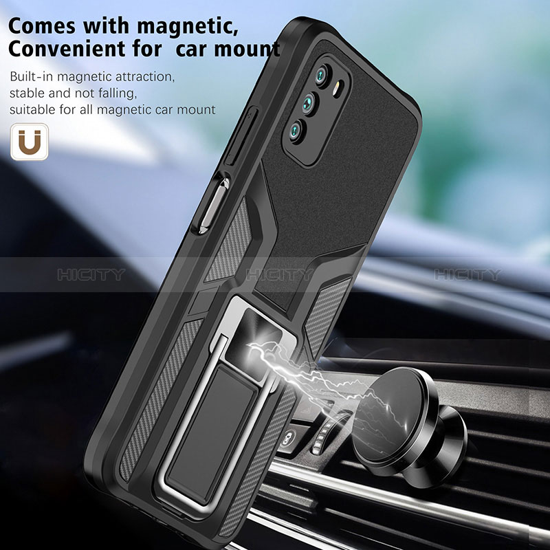 Coque Contour Silicone et Plastique Housse Etui Mat avec Magnetique Support Bague Anneau ZL1 pour Xiaomi Poco M3 Plus