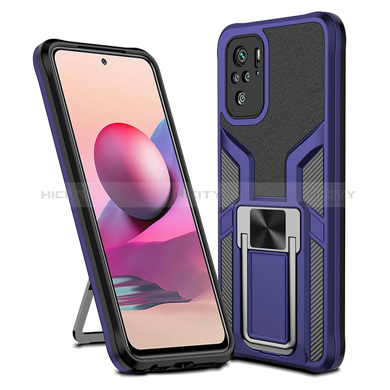 Coque Contour Silicone et Plastique Housse Etui Mat avec Magnetique Support Bague Anneau ZL1 pour Xiaomi Poco M5S Bleu Plus