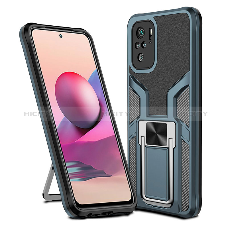 Coque Contour Silicone et Plastique Housse Etui Mat avec Magnetique Support Bague Anneau ZL1 pour Xiaomi Poco M5S Cyan Plus