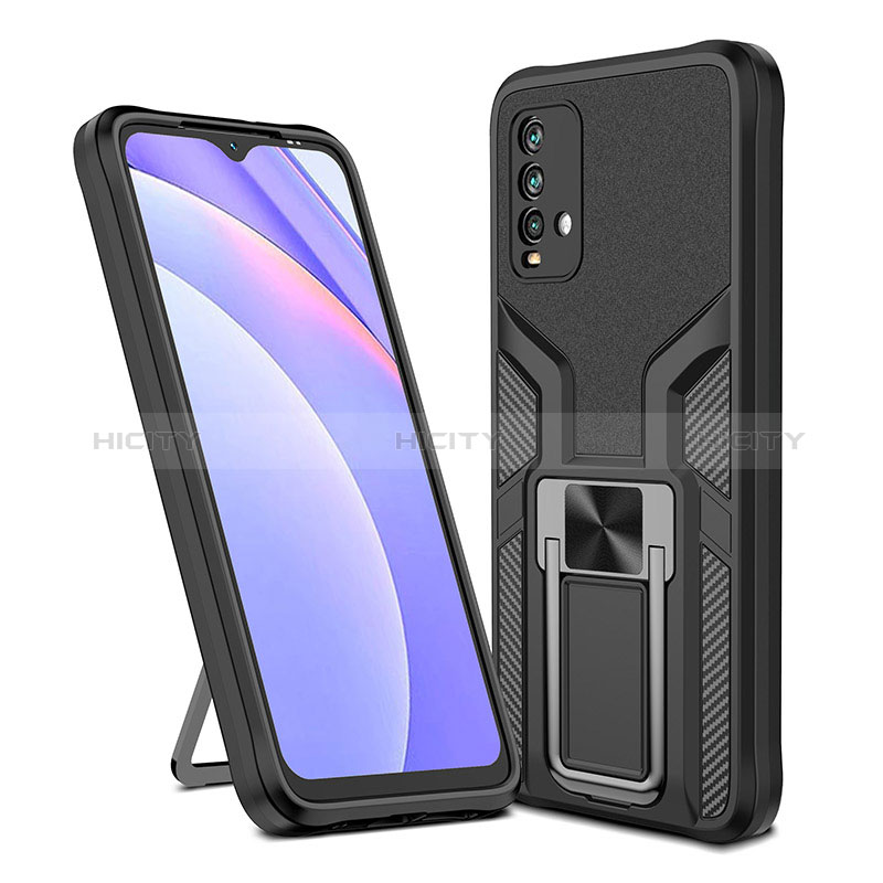 Coque Contour Silicone et Plastique Housse Etui Mat avec Magnetique Support Bague Anneau ZL1 pour Xiaomi Redmi 9 Power Noir Plus