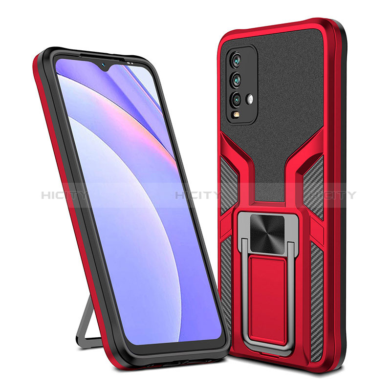 Coque Contour Silicone et Plastique Housse Etui Mat avec Magnetique Support Bague Anneau ZL1 pour Xiaomi Redmi 9 Power Rouge Plus