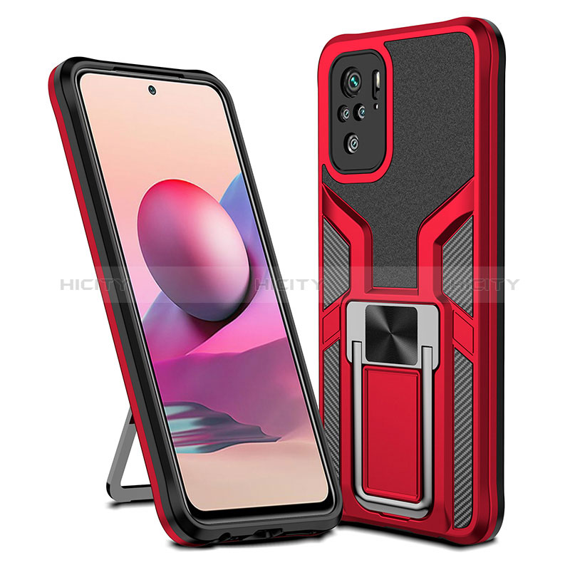 Coque Contour Silicone et Plastique Housse Etui Mat avec Magnetique Support Bague Anneau ZL1 pour Xiaomi Redmi Note 10 4G Rouge Plus