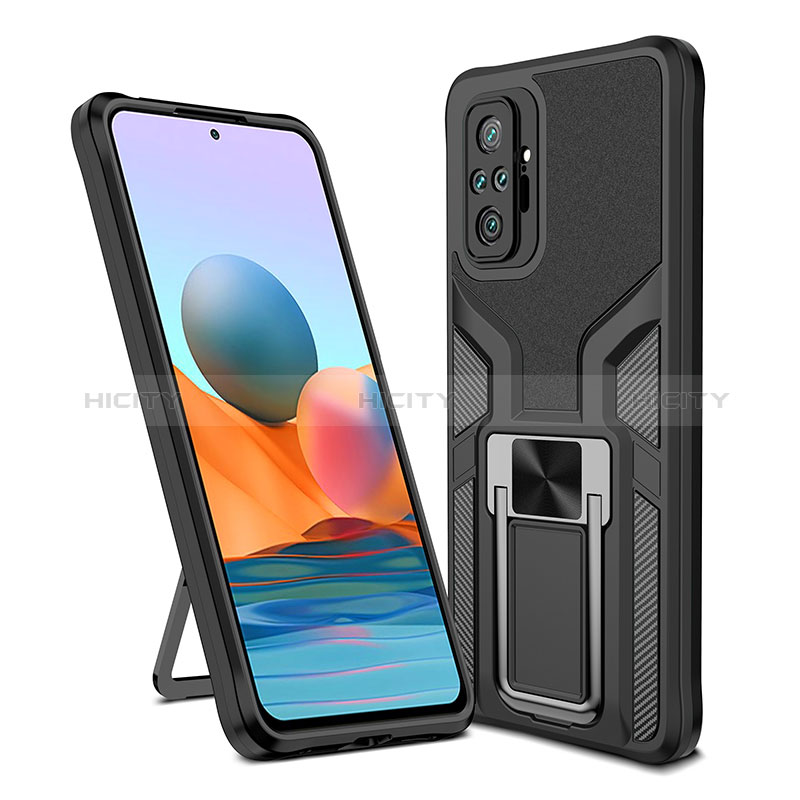 Coque Contour Silicone et Plastique Housse Etui Mat avec Magnetique Support Bague Anneau ZL1 pour Xiaomi Redmi Note 10 Pro 4G Noir Plus