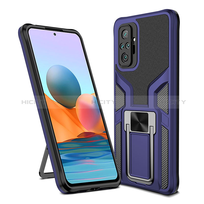 Coque Contour Silicone et Plastique Housse Etui Mat avec Magnetique Support Bague Anneau ZL1 pour Xiaomi Redmi Note 10 Pro Max Bleu Plus