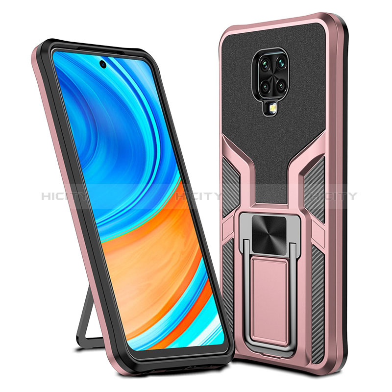 Coque Contour Silicone et Plastique Housse Etui Mat avec Magnetique Support Bague Anneau ZL1 pour Xiaomi Redmi Note 9 Pro Max Or Rose Plus