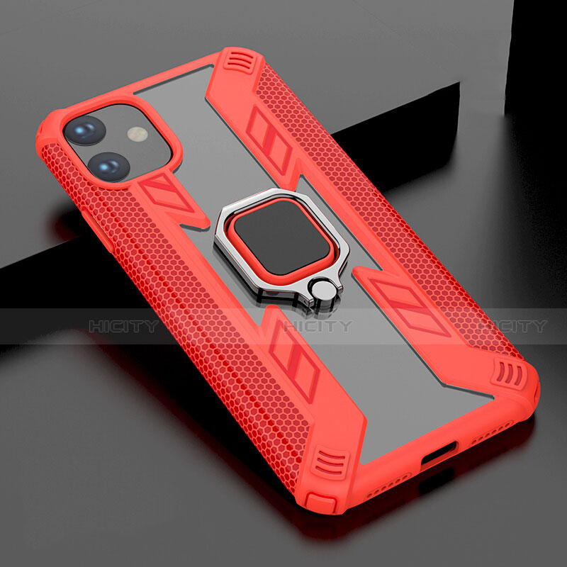 Coque Contour Silicone et Plastique Housse Etui Mat avec Magnetique Support pour Apple iPhone 11 Rouge Plus