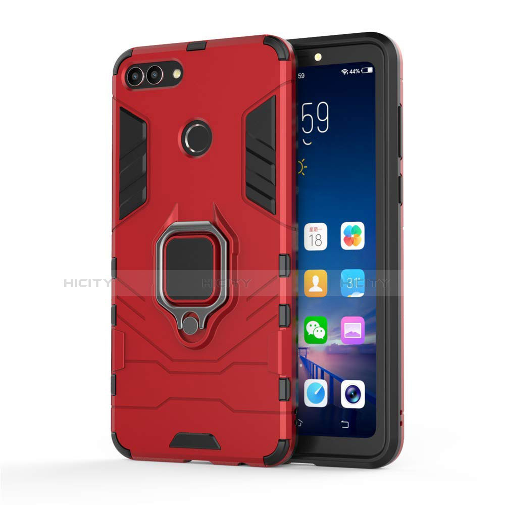 Coque Contour Silicone et Plastique Housse Etui Mat avec Magnetique Support pour Huawei Enjoy 8 Plus Rouge Plus