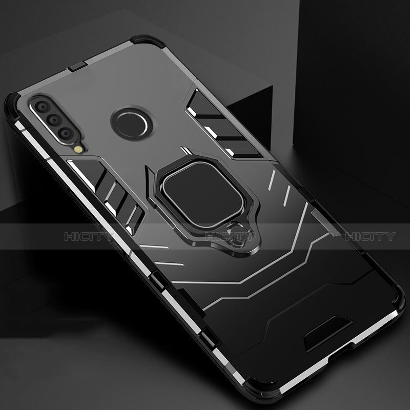 Coque Contour Silicone et Plastique Housse Etui Mat avec Magnetique Support pour Huawei Enjoy 9s Noir Plus