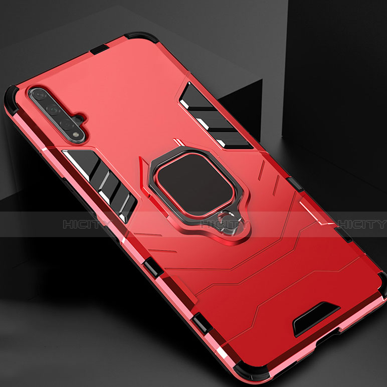 Coque Contour Silicone et Plastique Housse Etui Mat avec Magnetique Support pour Huawei Honor 20 Rouge Plus