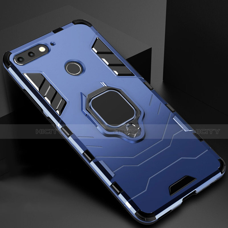 Coque Contour Silicone et Plastique Housse Etui Mat avec Magnetique Support pour Huawei Honor 7A Bleu Plus