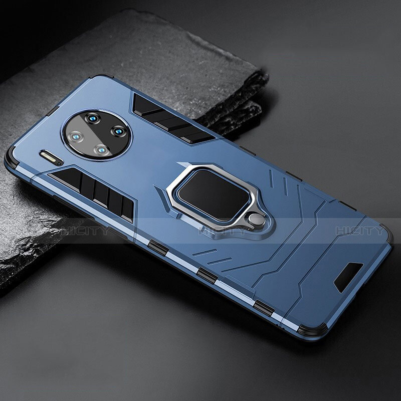 Coque Contour Silicone et Plastique Housse Etui Mat avec Magnetique Support pour Huawei Mate 30 Pro Bleu Plus