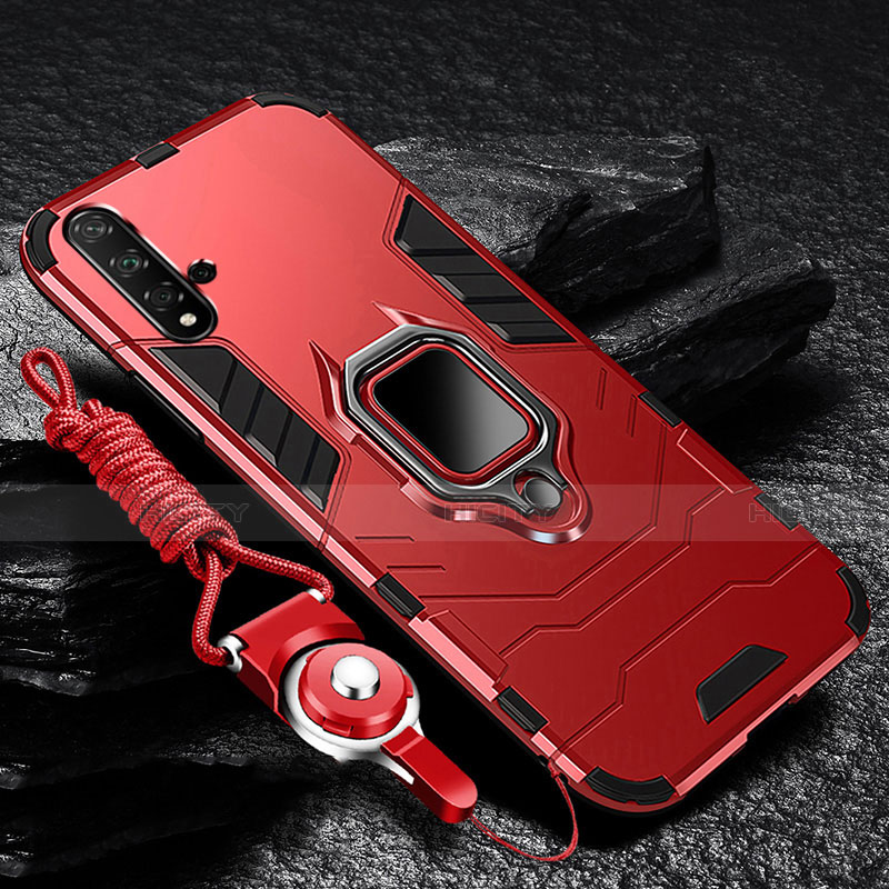 Coque Contour Silicone et Plastique Housse Etui Mat avec Magnetique Support pour Huawei Nova 5 Pro Rouge Plus