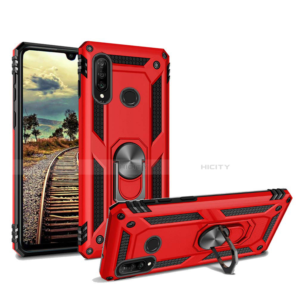 Coque Contour Silicone et Plastique Housse Etui Mat avec Magnetique Support pour Huawei P30 Lite Rouge Plus