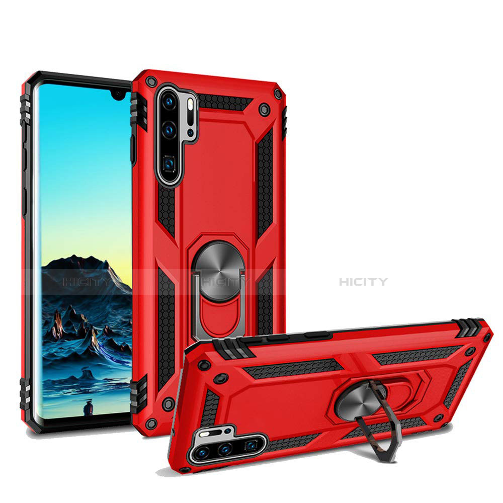 Coque Contour Silicone et Plastique Housse Etui Mat avec Magnetique Support pour Huawei P30 Pro New Edition Rouge Plus