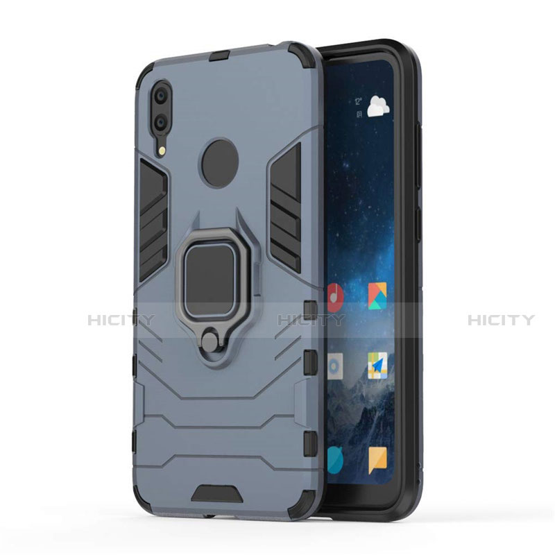 Coque Contour Silicone et Plastique Housse Etui Mat avec Magnetique Support pour Huawei Y7 (2019) Bleu Plus