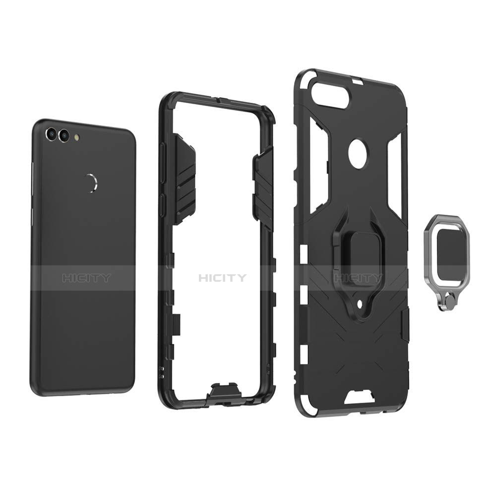 Coque Contour Silicone et Plastique Housse Etui Mat avec Magnetique Support pour Huawei Y9 (2018) Plus