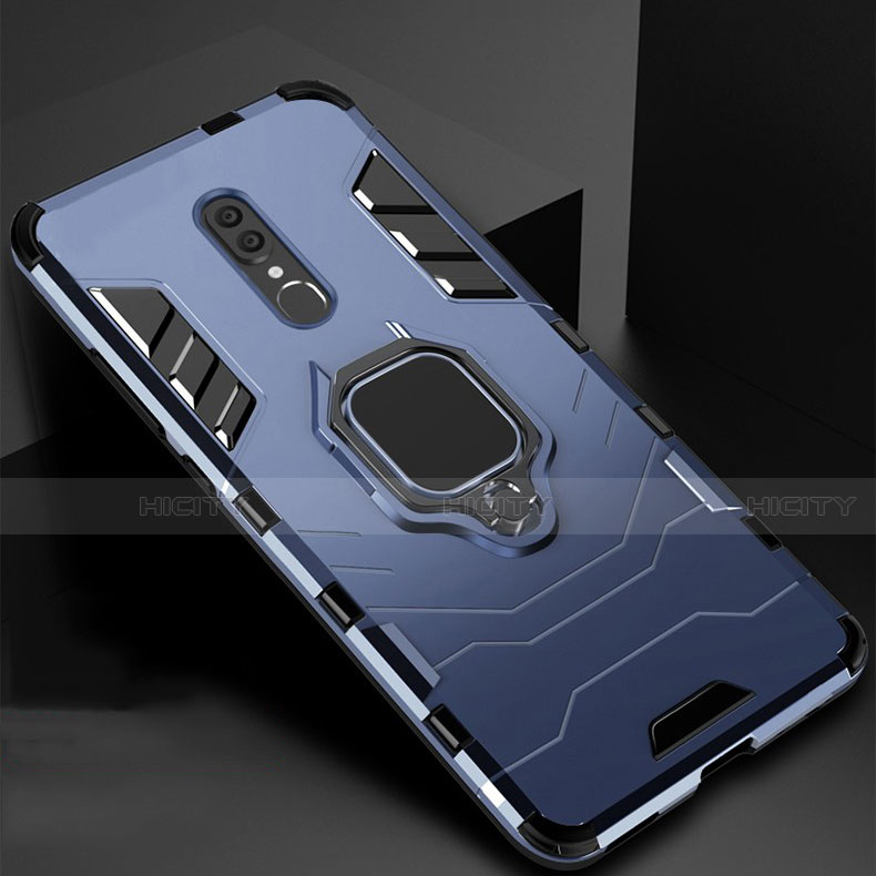 Coque Contour Silicone et Plastique Housse Etui Mat avec Magnetique Support pour Oppo A9X Bleu Plus