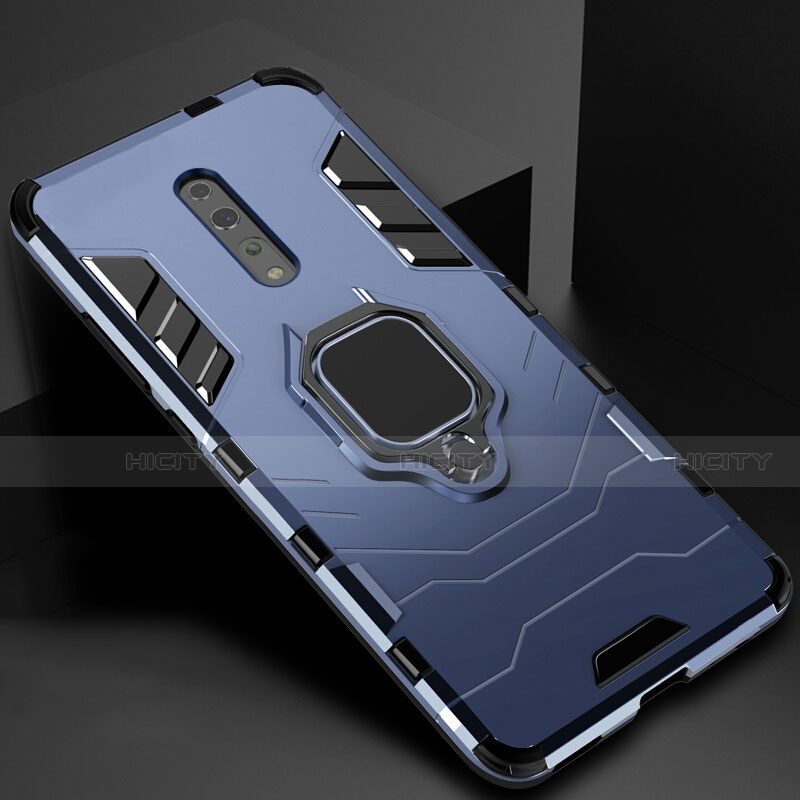 Coque Contour Silicone et Plastique Housse Etui Mat avec Magnetique Support pour Oppo Reno Z Bleu Plus