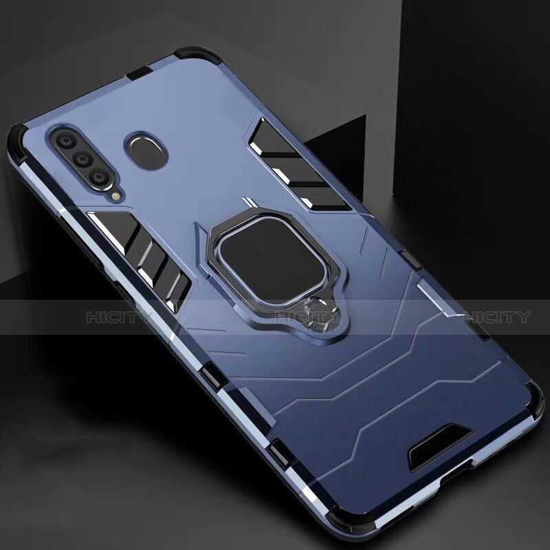 Coque Contour Silicone et Plastique Housse Etui Mat avec Magnetique Support pour Samsung Galaxy A60 Bleu Plus