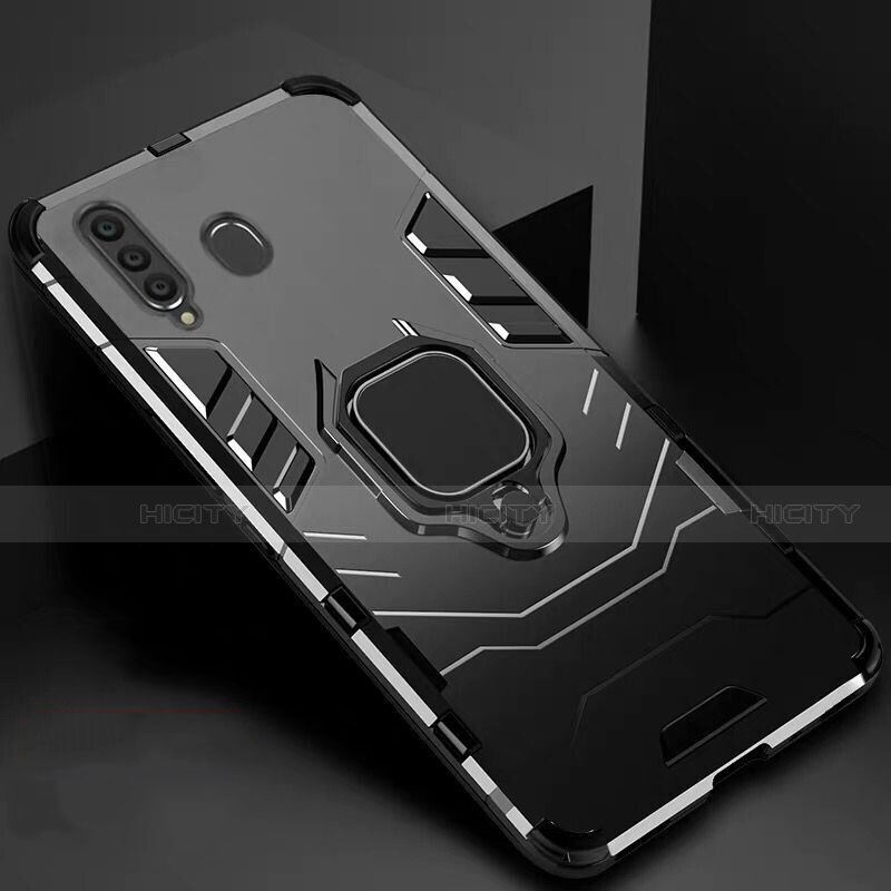 Coque Contour Silicone et Plastique Housse Etui Mat avec Magnetique Support pour Samsung Galaxy A60 Noir Plus