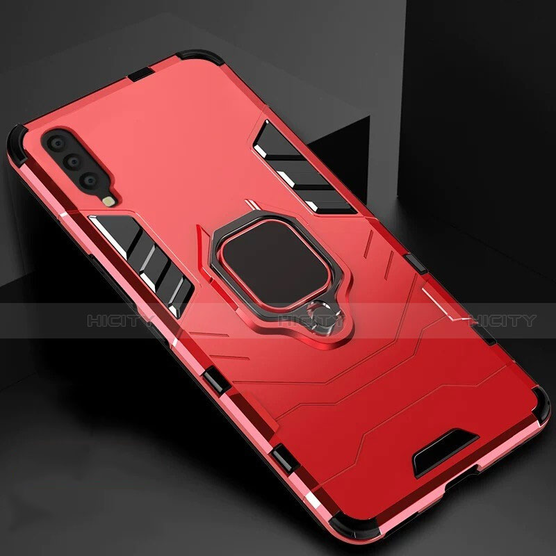 Coque Contour Silicone et Plastique Housse Etui Mat avec Magnetique Support pour Samsung Galaxy A70 Rouge Plus