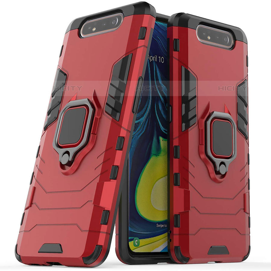 Coque Contour Silicone et Plastique Housse Etui Mat avec Magnetique Support pour Samsung Galaxy A90 4G Rouge Plus