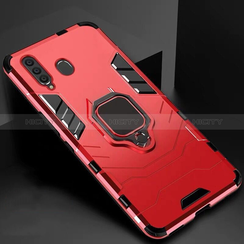 Coque Contour Silicone et Plastique Housse Etui Mat avec Magnetique Support pour Samsung Galaxy M40 Rouge Plus