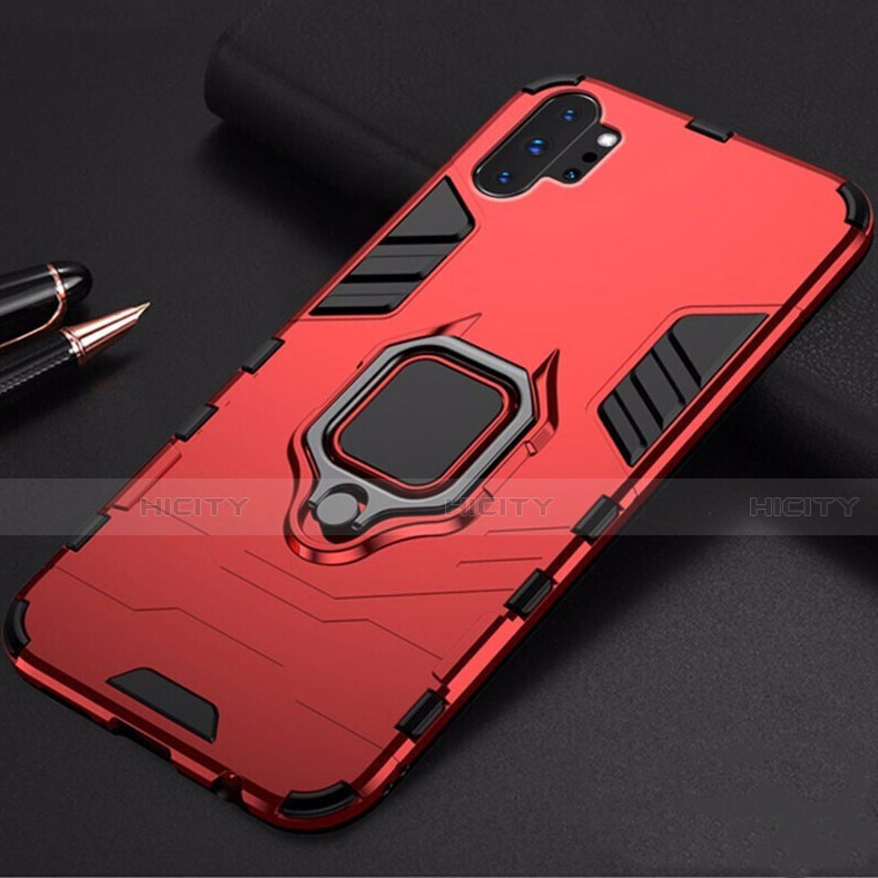 Coque Contour Silicone et Plastique Housse Etui Mat avec Magnetique Support pour Samsung Galaxy Note 10 Plus 5G Rouge Plus