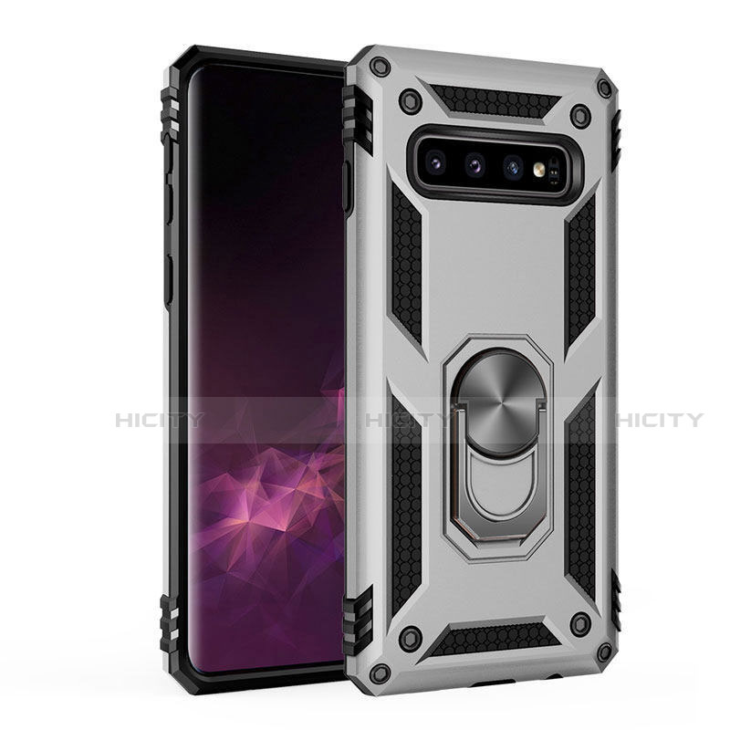 Coque Contour Silicone et Plastique Housse Etui Mat avec Magnetique Support pour Samsung Galaxy S10 5G Argent Plus