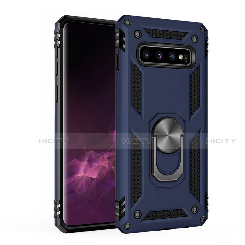 Coque Contour Silicone et Plastique Housse Etui Mat avec Magnetique Support pour Samsung Galaxy S10 5G Bleu Plus