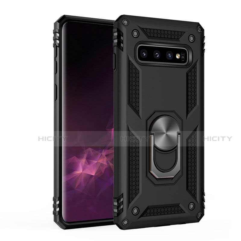 Coque Contour Silicone et Plastique Housse Etui Mat avec Magnetique Support pour Samsung Galaxy S10 5G Noir Plus