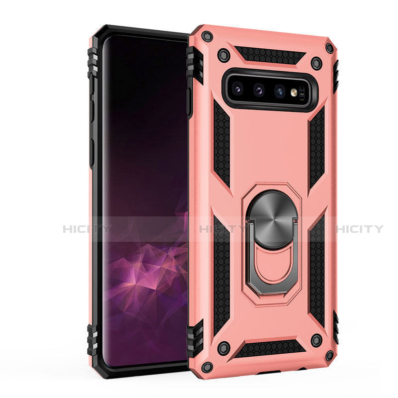 Coque Contour Silicone et Plastique Housse Etui Mat avec Magnetique Support pour Samsung Galaxy S10 5G Or Rose Plus