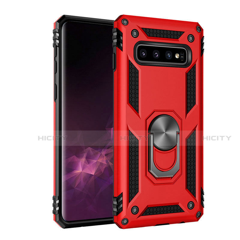 Coque Contour Silicone et Plastique Housse Etui Mat avec Magnetique Support pour Samsung Galaxy S10 5G Rouge Plus