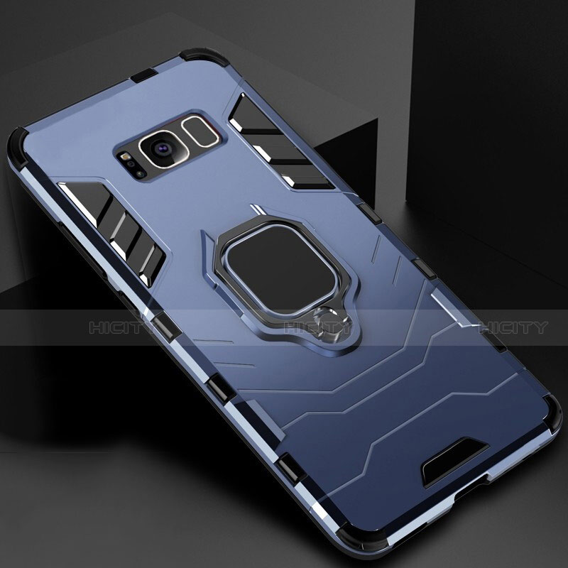 Coque Contour Silicone et Plastique Housse Etui Mat avec Magnetique Support pour Samsung Galaxy S8 Plus Bleu Plus