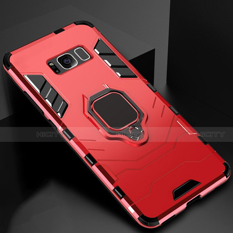 Coque Contour Silicone et Plastique Housse Etui Mat avec Magnetique Support pour Samsung Galaxy S8 Rouge Plus