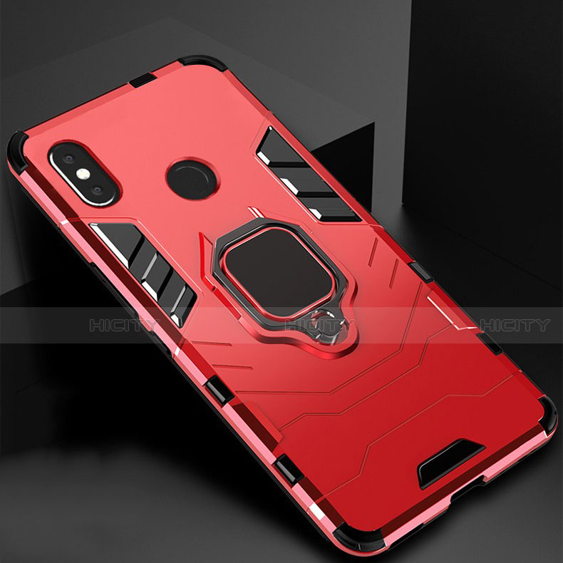 Coque Contour Silicone et Plastique Housse Etui Mat avec Magnetique Support pour Xiaomi Mi A2 Lite Rouge Plus