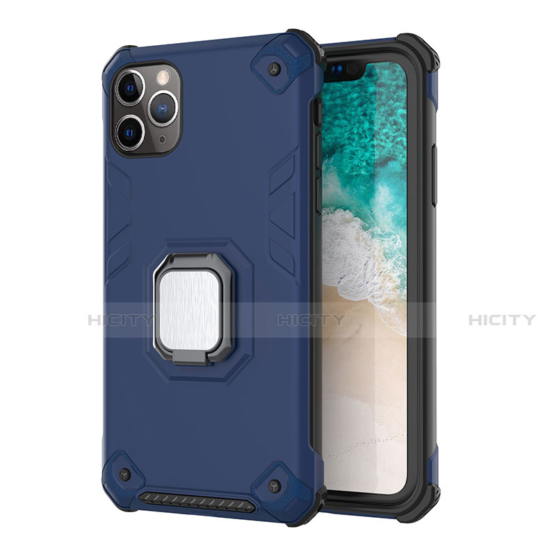 Coque Contour Silicone et Plastique Housse Etui Mat avec Magnetique Support Z01 pour Apple iPhone 11 Pro Bleu Plus